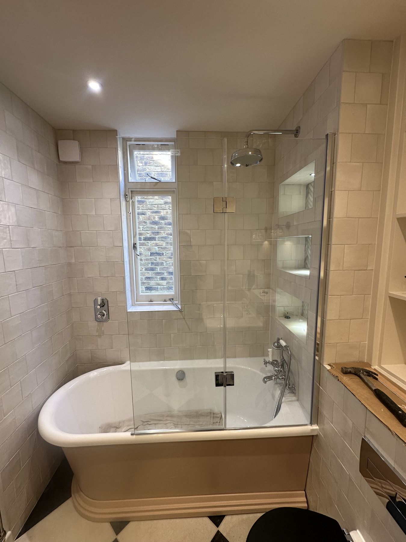 Bath and first fix — Checkerboard Classic — Family Bathroom, Teddington