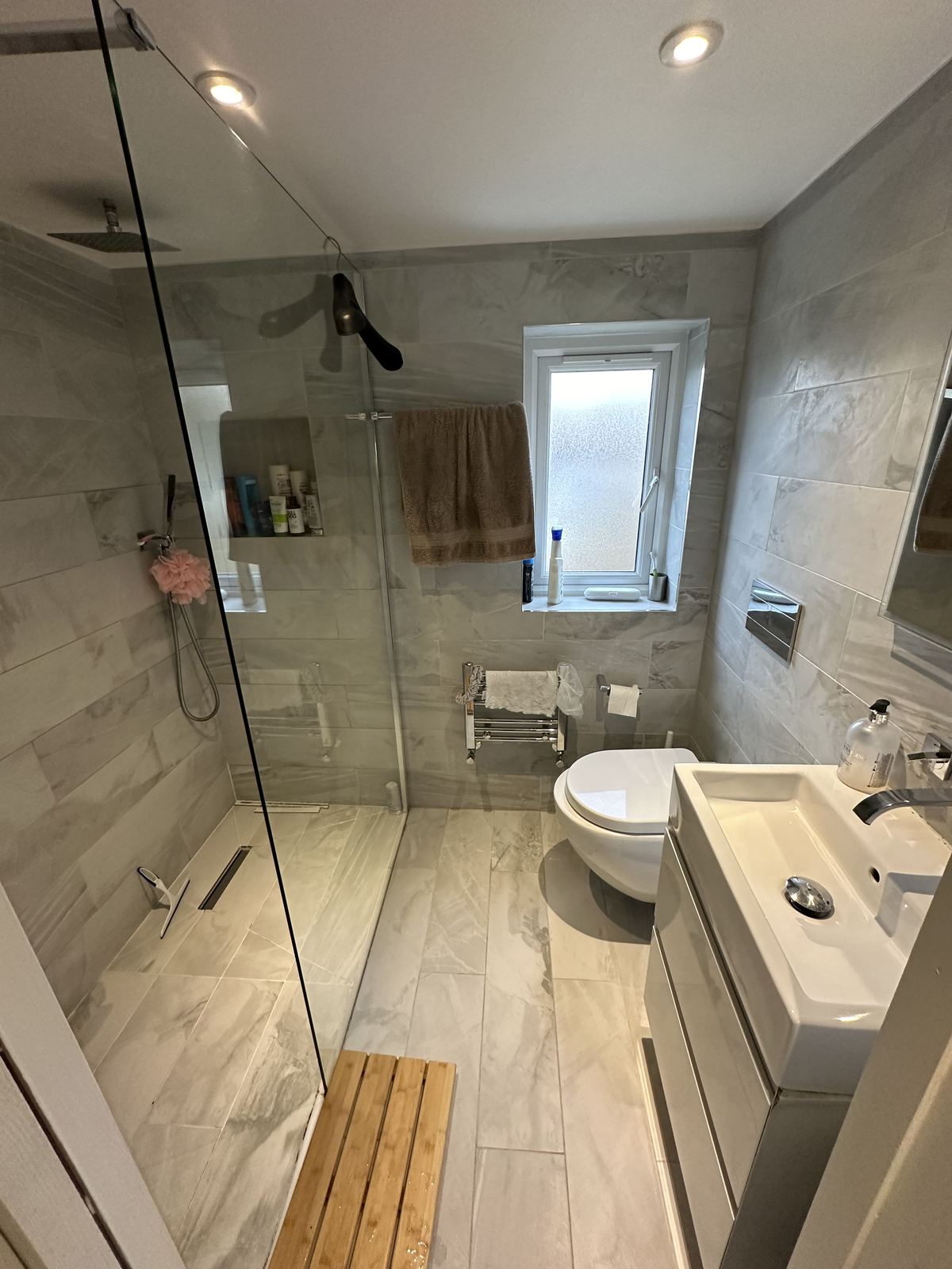 Original shower room — Deep Green, Warm Walnut — Shower Room, Twickenham