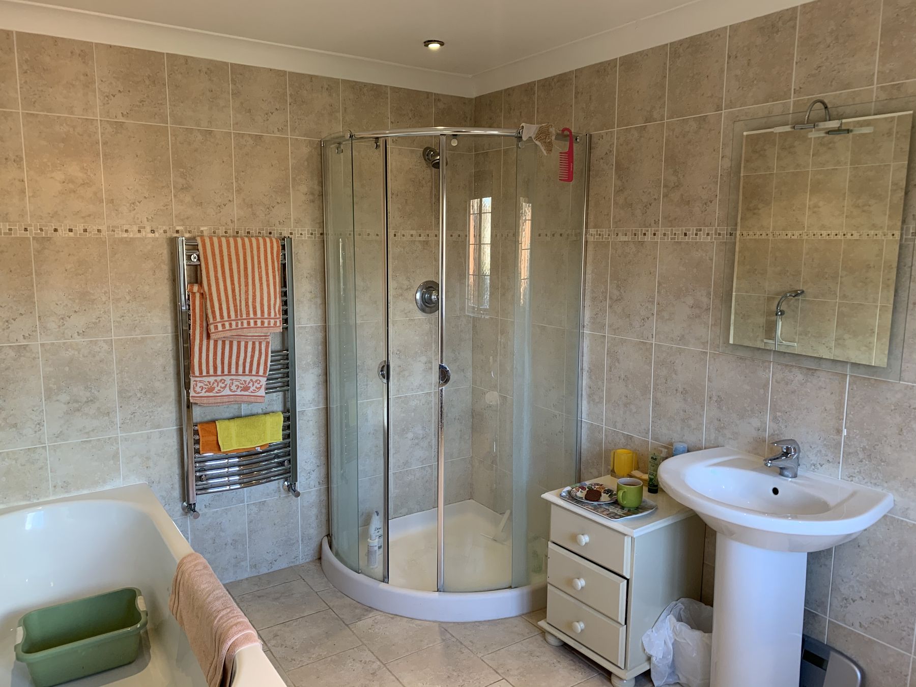 Old shower — Gold Light, Soft Curves — Two Bathrooms, Marlow