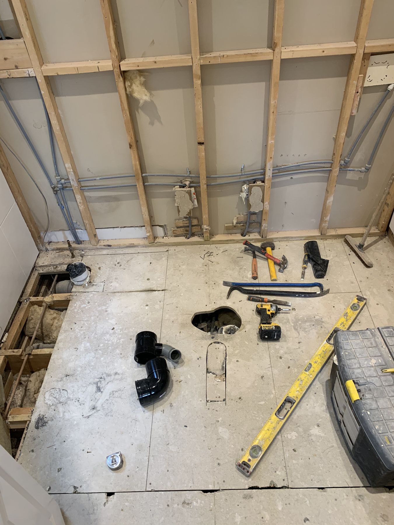 Strip-out — Gold Light, Soft Curves — Two Bathrooms, Marlow