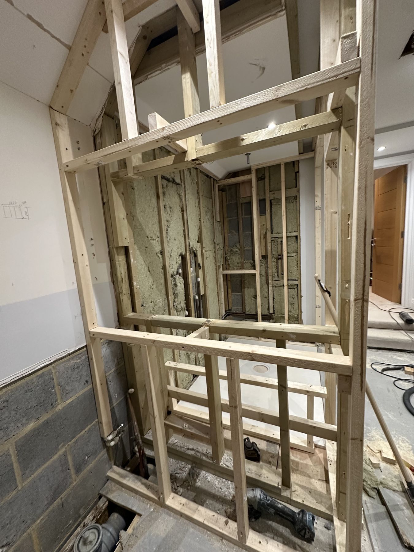 First fix — Light Under the Eaves — Loft Master Bathroom, Cobham