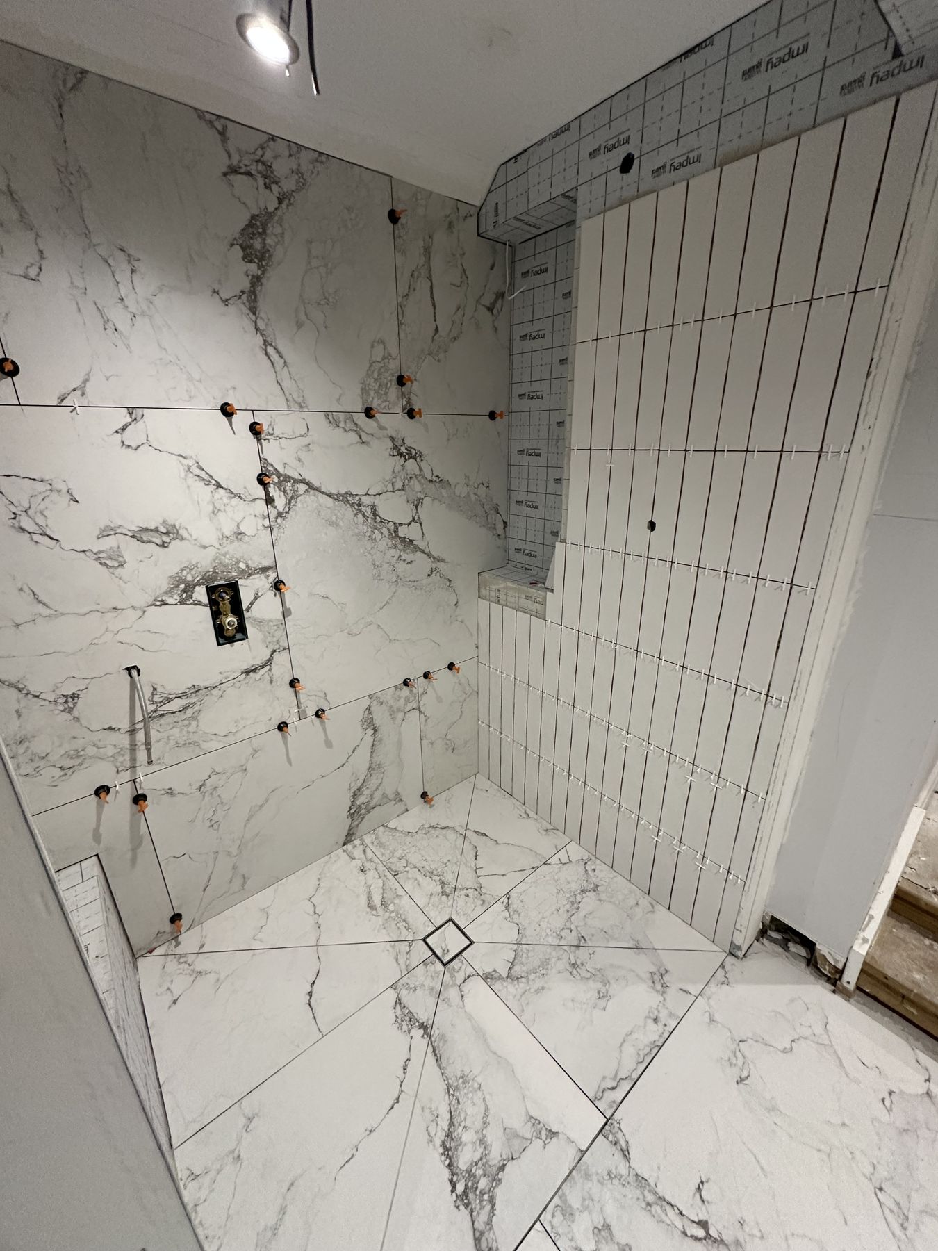 Shower niches — Light Under the Eaves — Loft Master Bathroom, Cobham