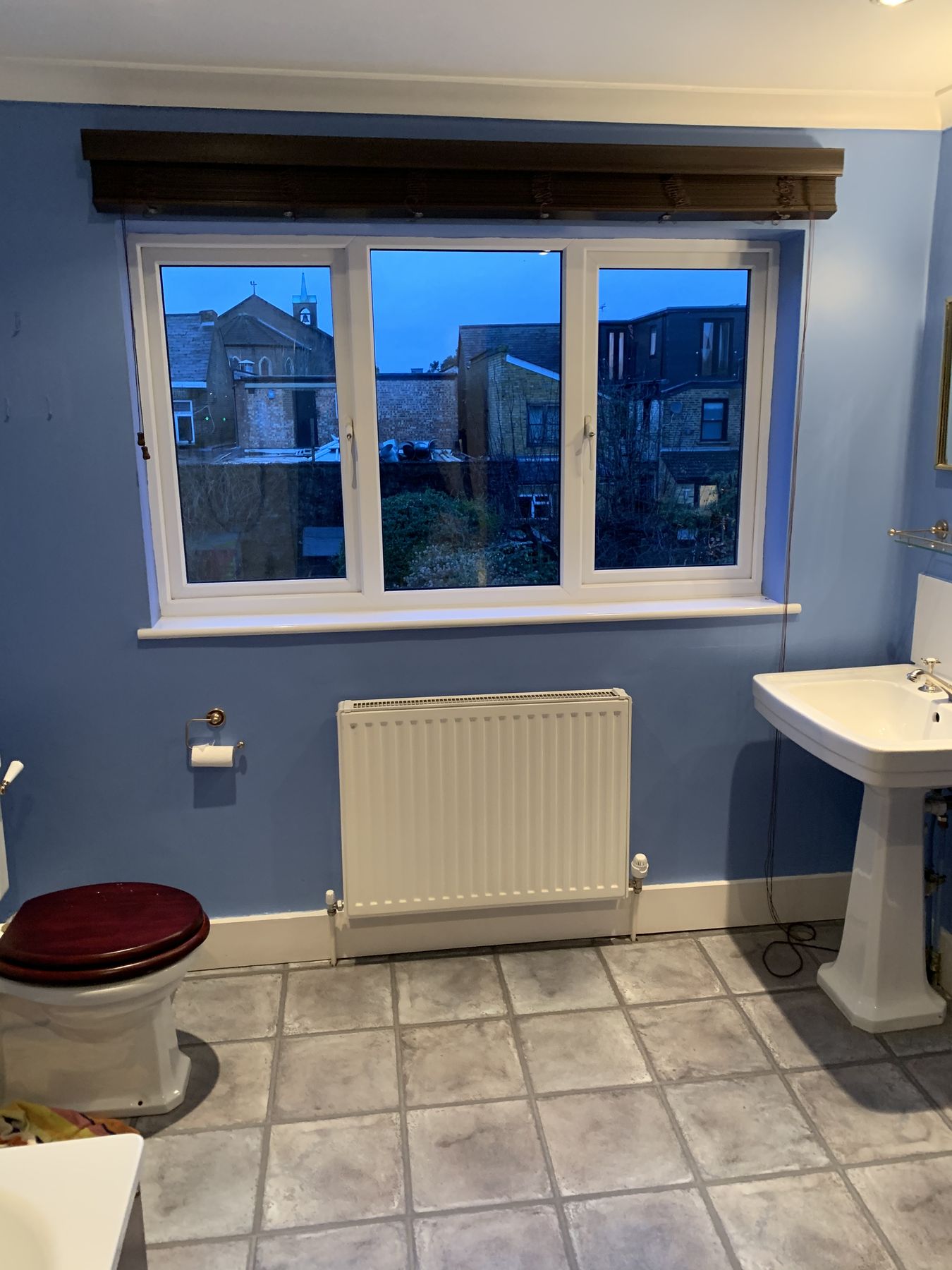Blue walls — Pattern and Precision — Family Bathroom, Wimbledon
