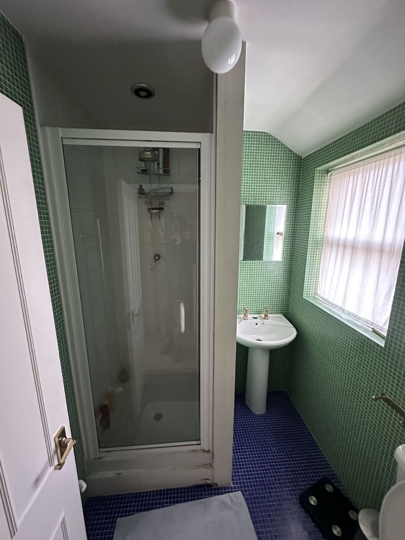 Original shower — Warm Stone, Black Lines — Shower Room, Putney