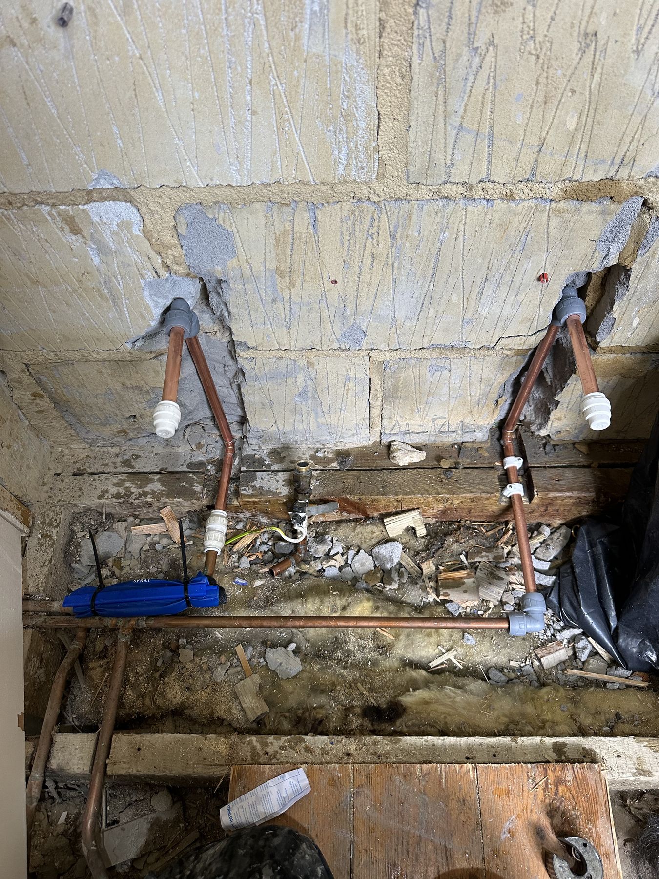 Floor and joists — Warm Stone, Black Lines — Shower Room, Putney